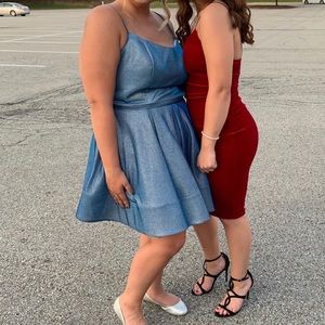 Metallic Light Blue Homecoming Dress